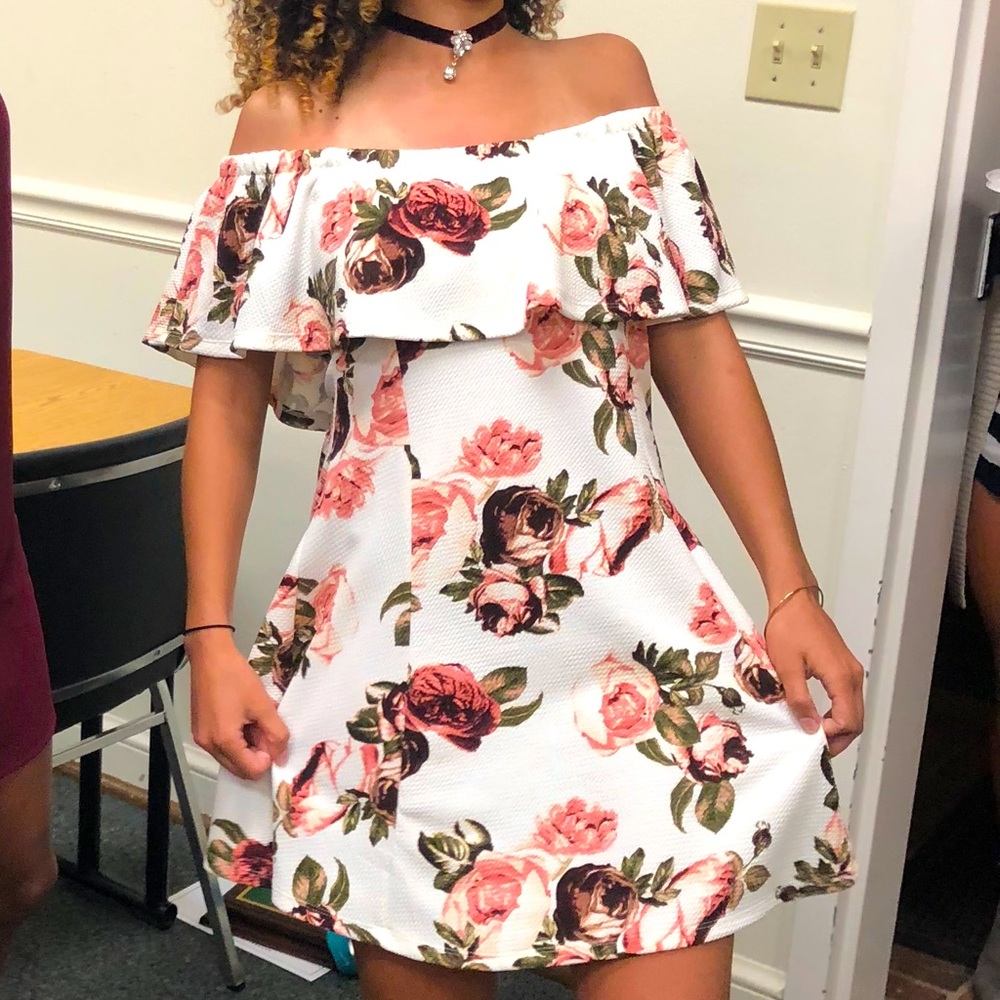 Off the shoulder white flower dress